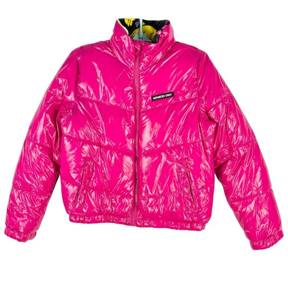 Members Only x Nickelodeon Women Fuchsia Puffer Jacket Sz M Rugrats Lining NWT - Picture 1 of 13